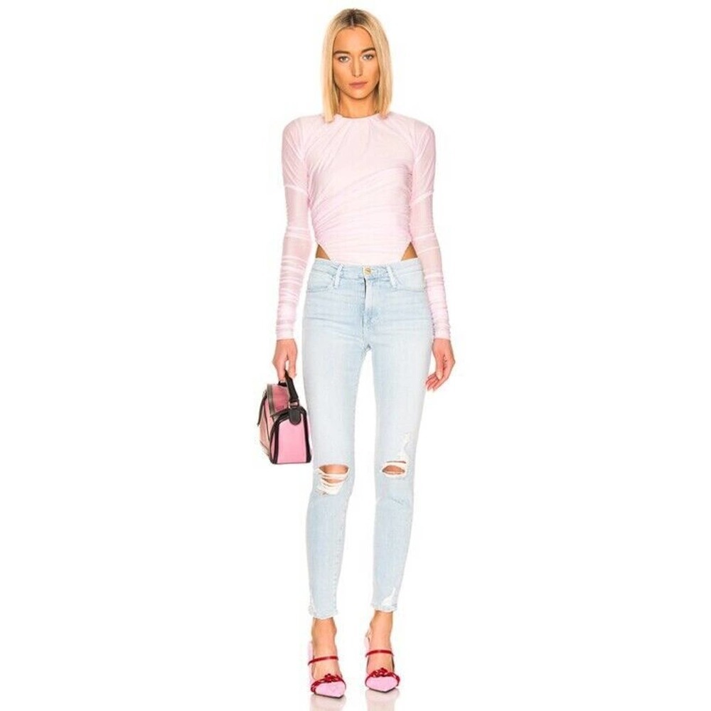 FRAME Le High Skinny Jeans Light Blue Rush Distressed Ripped Size 30